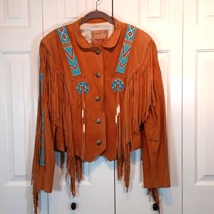 Genuine Pig Split Fringed Beaded Jacket
